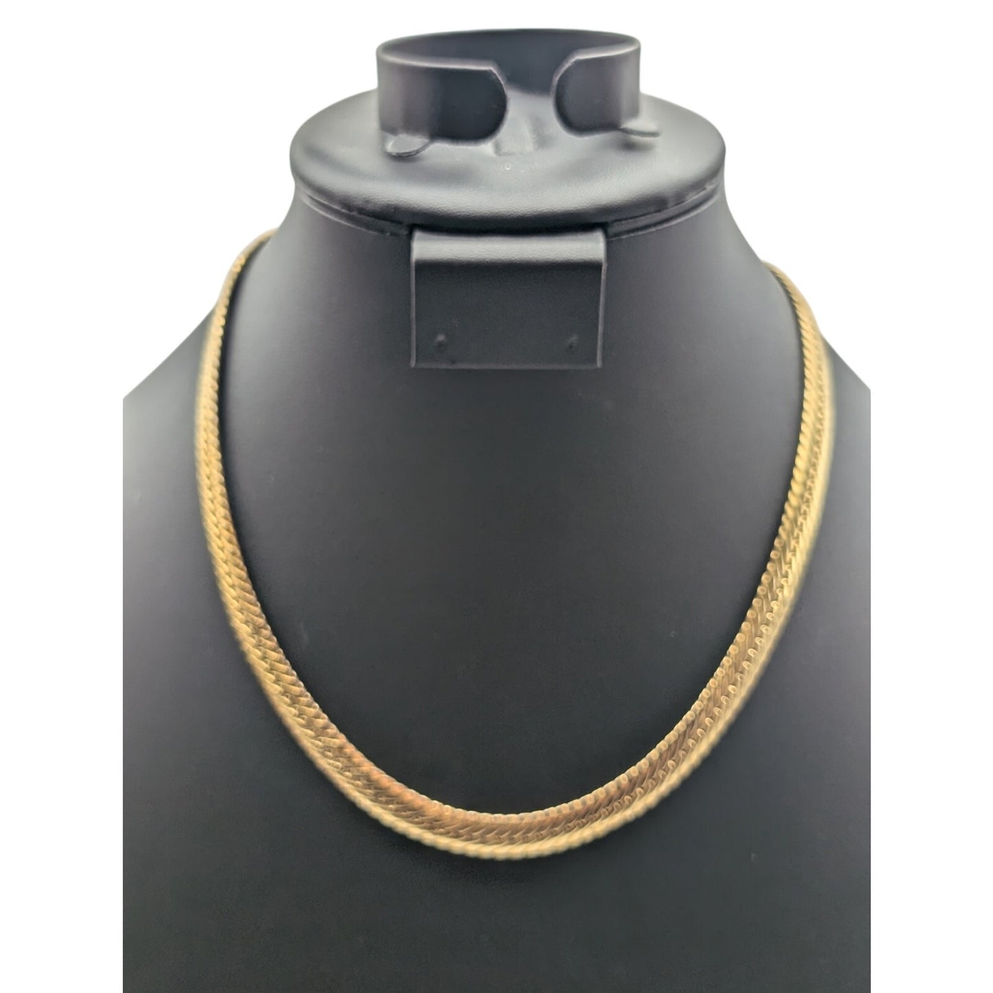 Vintage 1/4" Wide Flat Gold Tone Thick Flat Herringbone Chain 18" Necklace