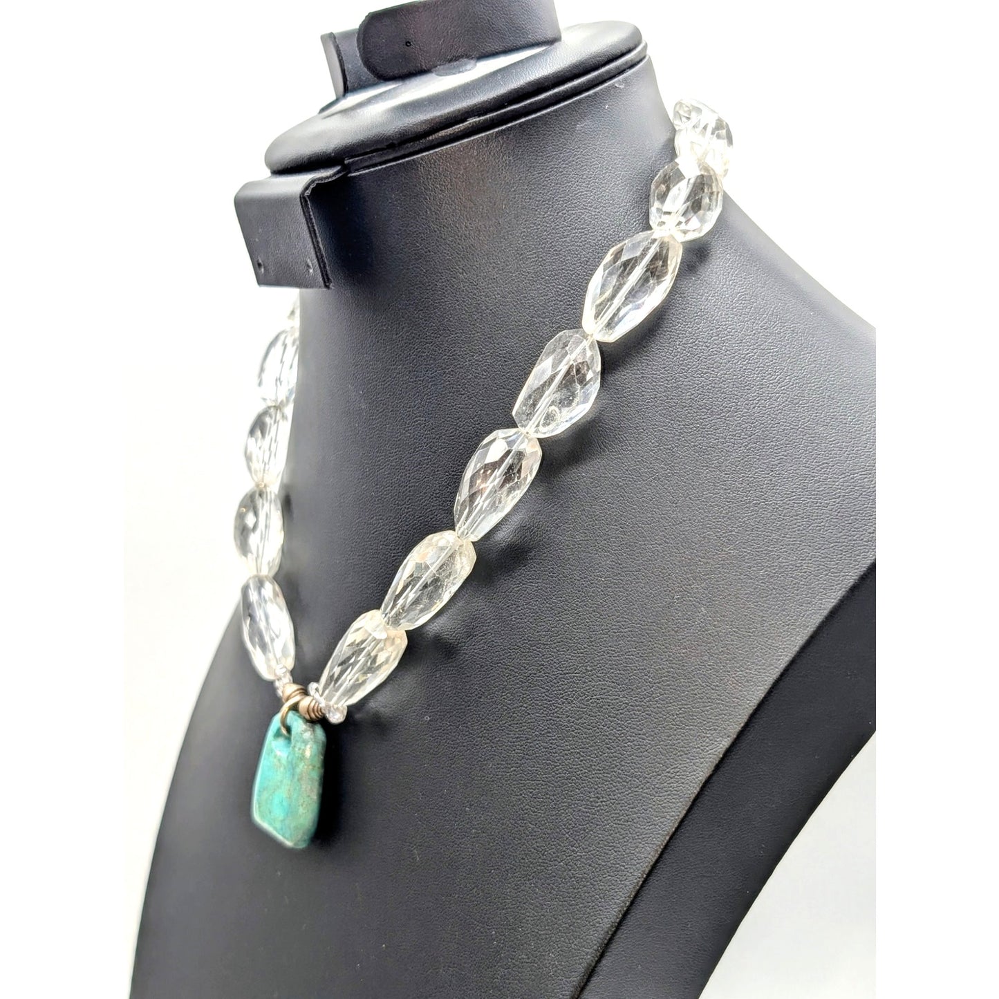 Vtg Faceted Rock Quartz Crystal 925 Sterling Silver Stone Pendant Necklace