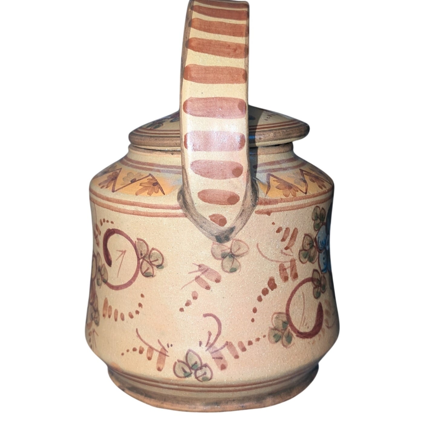 VTG Portugal Algarve Folk Art Mediterranean Pottery Signed Floral Lidded Teapot