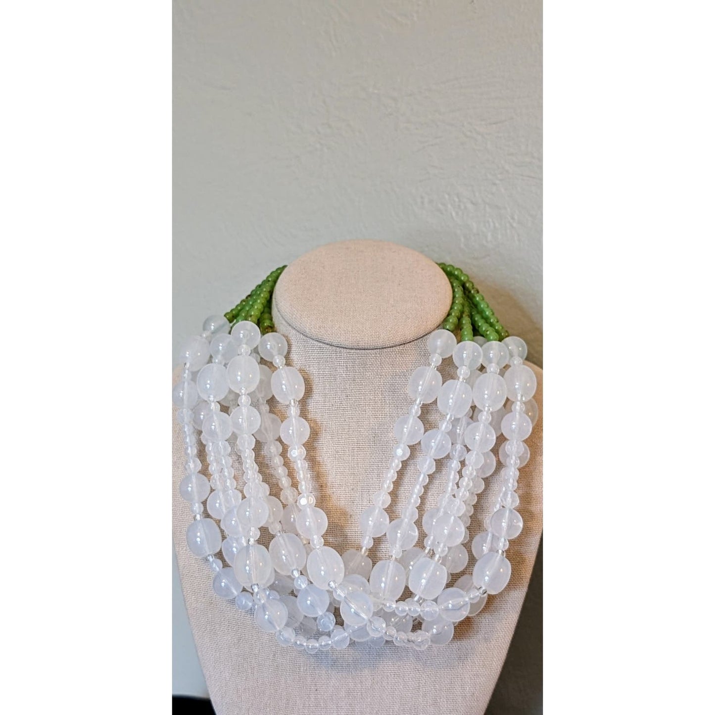 Angela Caputi Seven Strand Semi-Opague Clear & Light Green Acrylic Bead Necklace