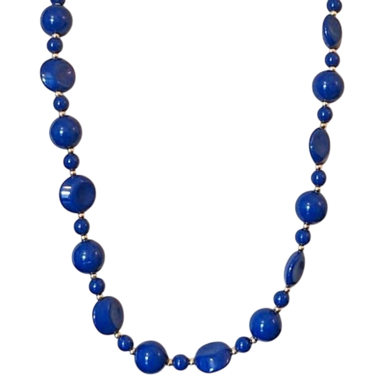 Vintage Blue Acrylic Bead With Gold Separator Beads Necklace