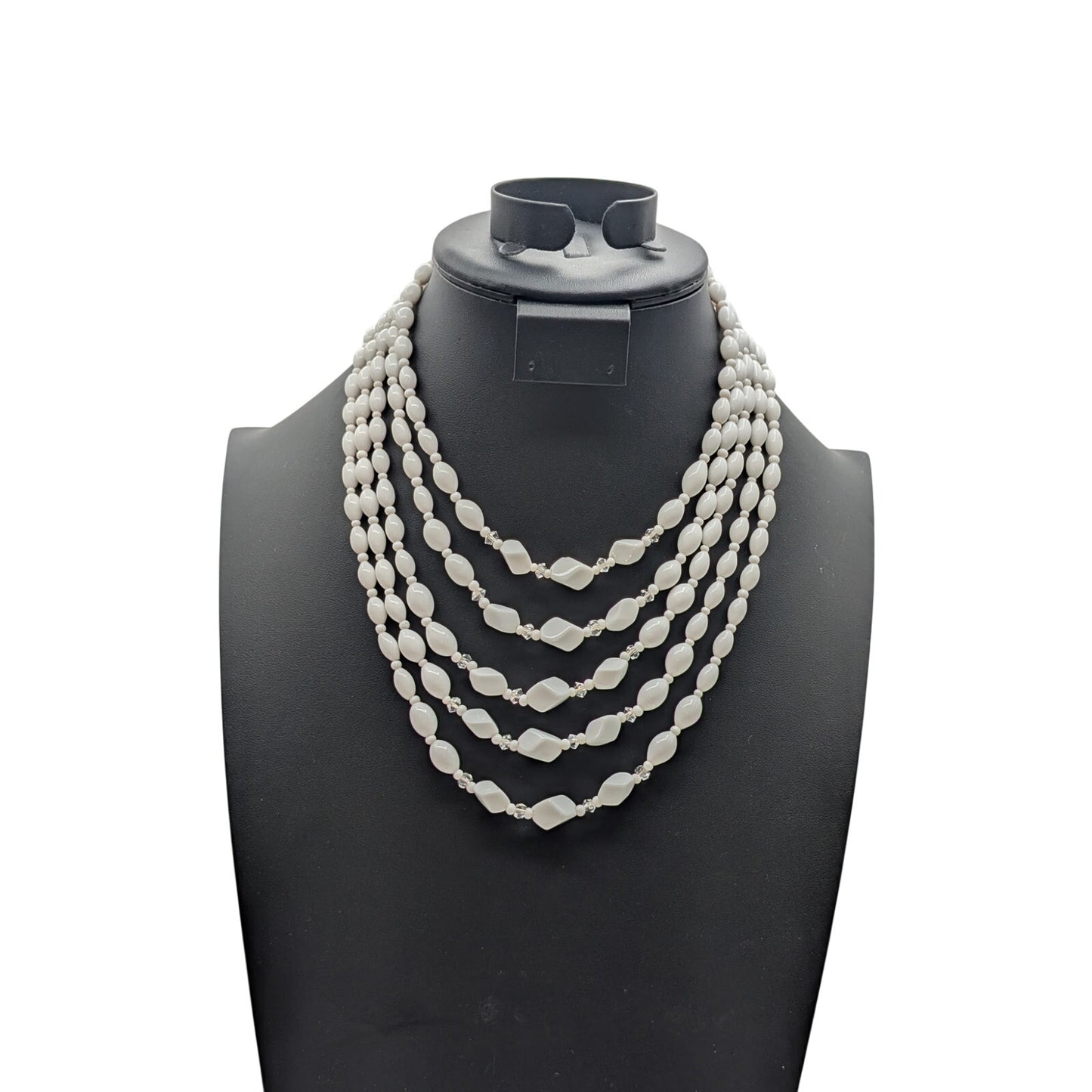Lot of Three Vintage White Glass Beaded Necklaces