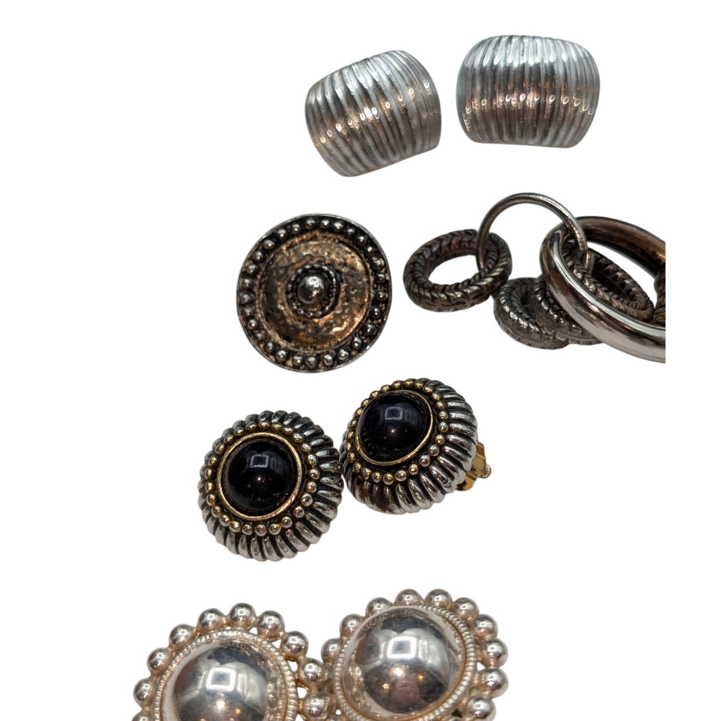 Lot of Ten Pair of Vintage Clip On Silver Tone Theme Earrings