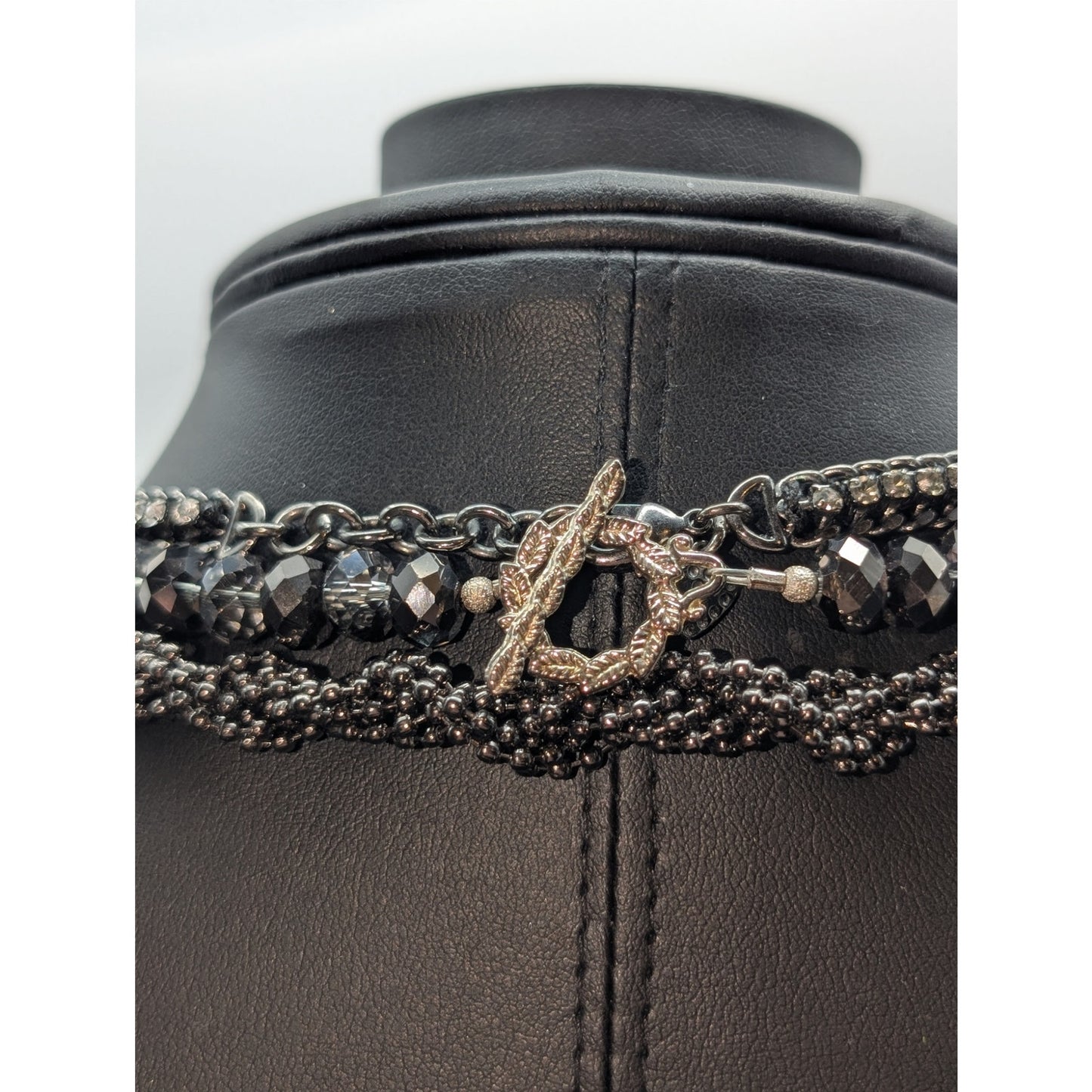 Lot of Three Crystal Bead & Pendant Rhinestone Twisted Metallic Bead Necklaces