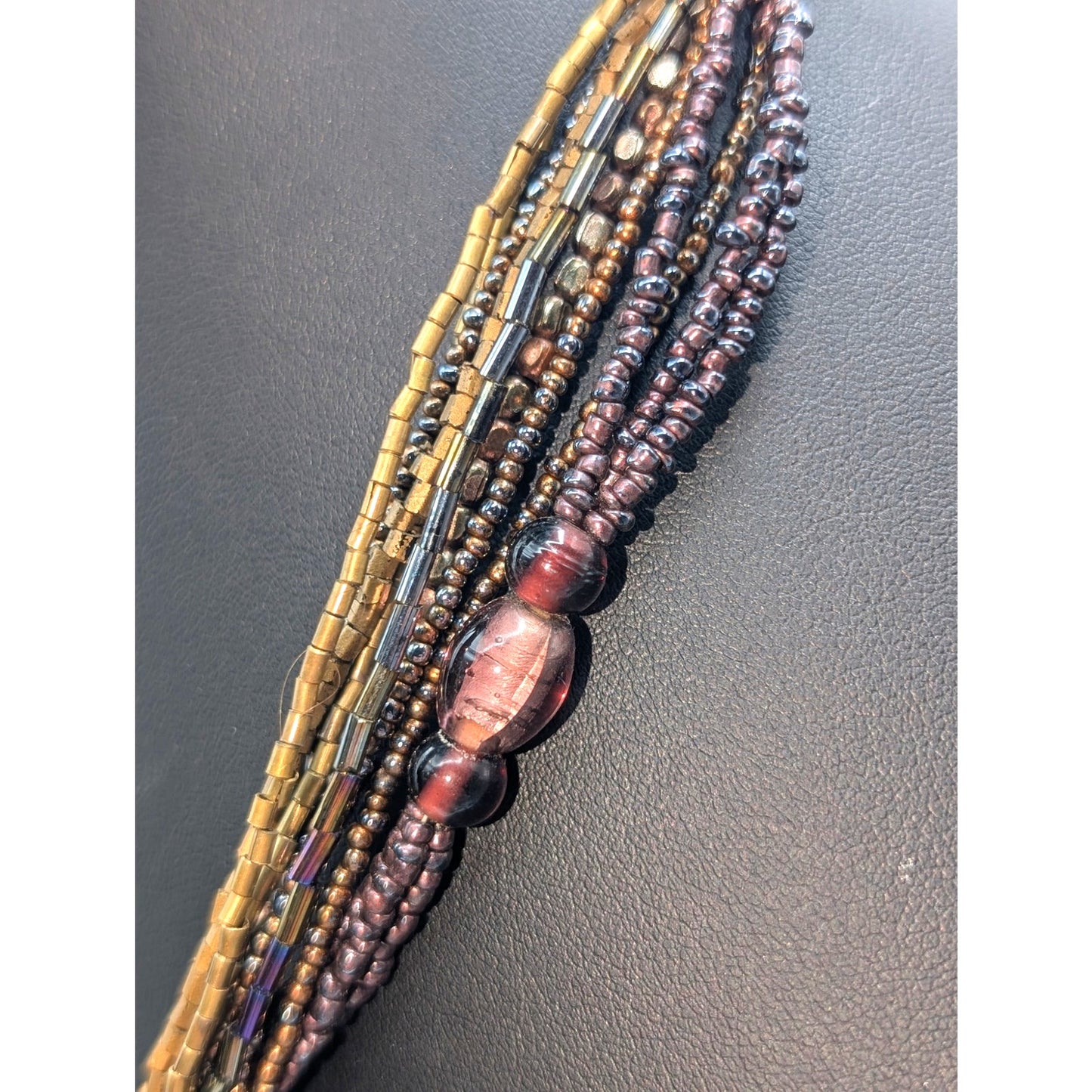 Chico's Multi-Strand Beaded Large Pendant Antiqued Gold Tone 18"-21.5" Necklace