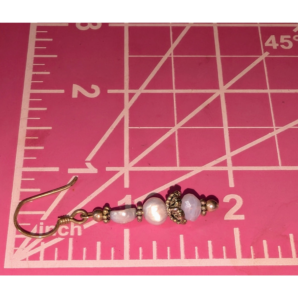 Lavender Pearl Crystal Silver Tone Dangle Earrings