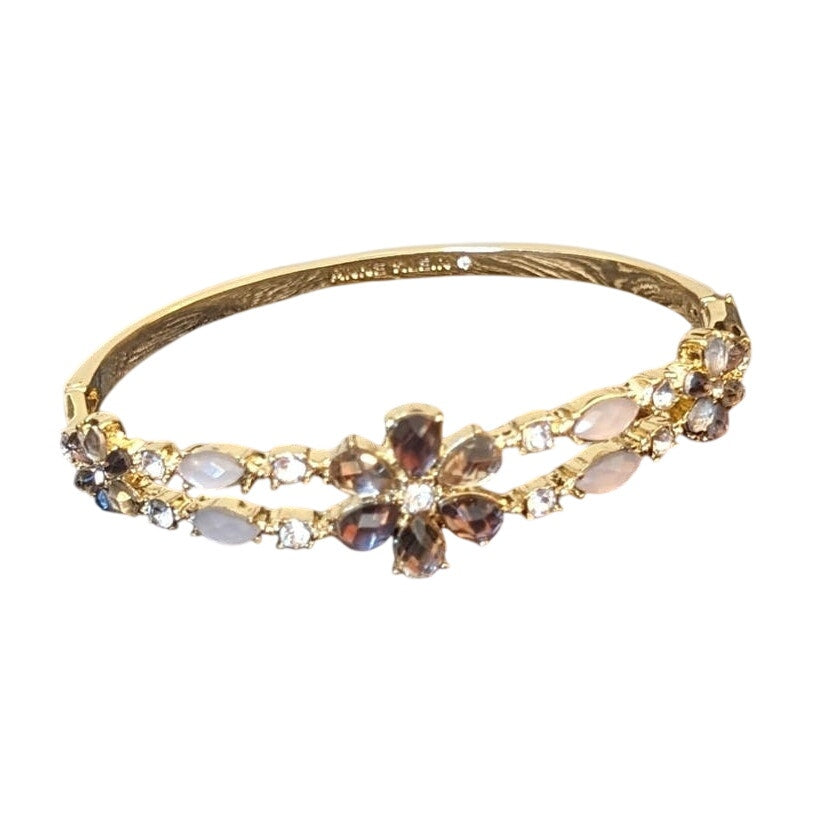Anne Klein Gold Tone Crystal Floral Oval Bangle Bracelet