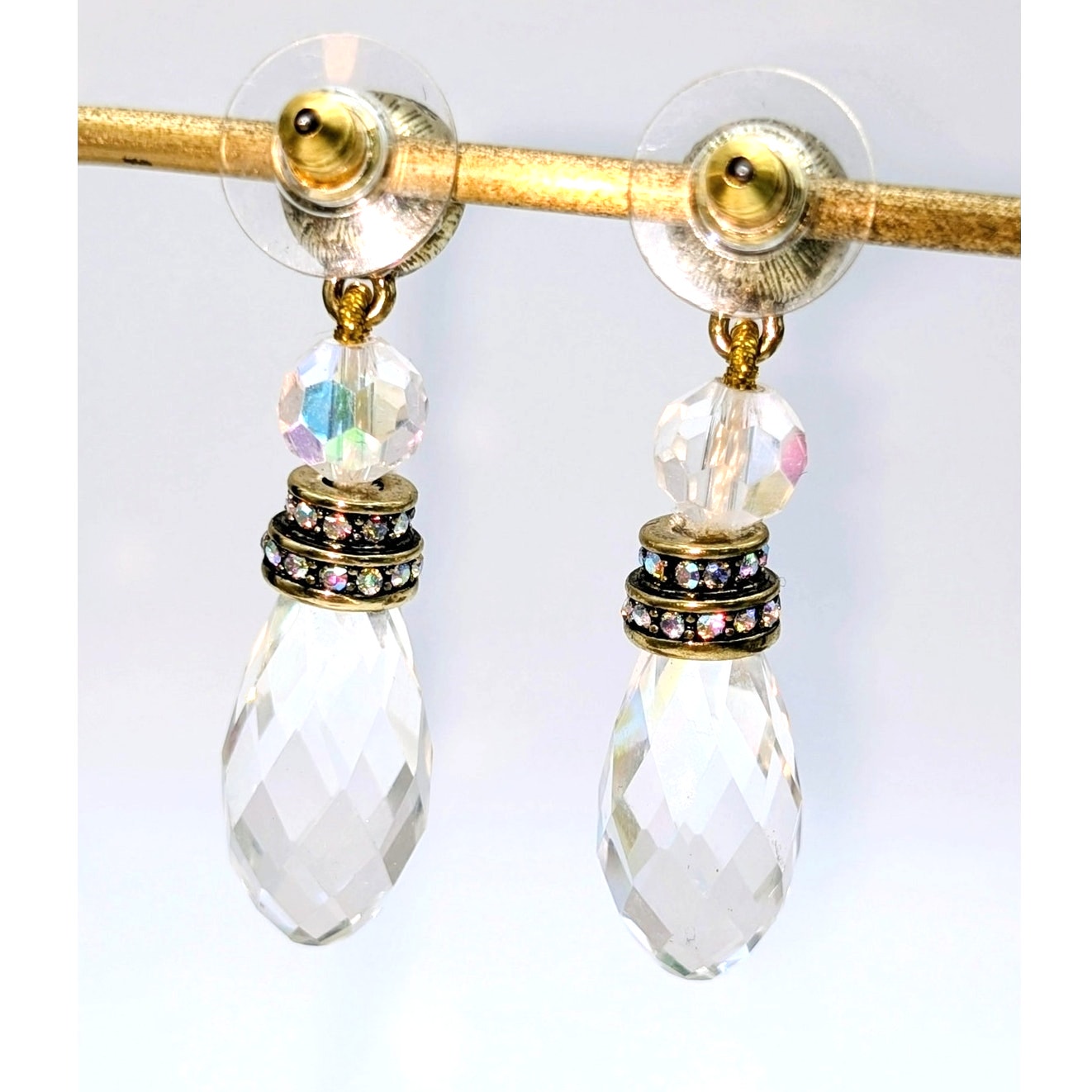 Heidi Daus Faceted Crystal Briolette AB Crystal Post Dangle Earrings