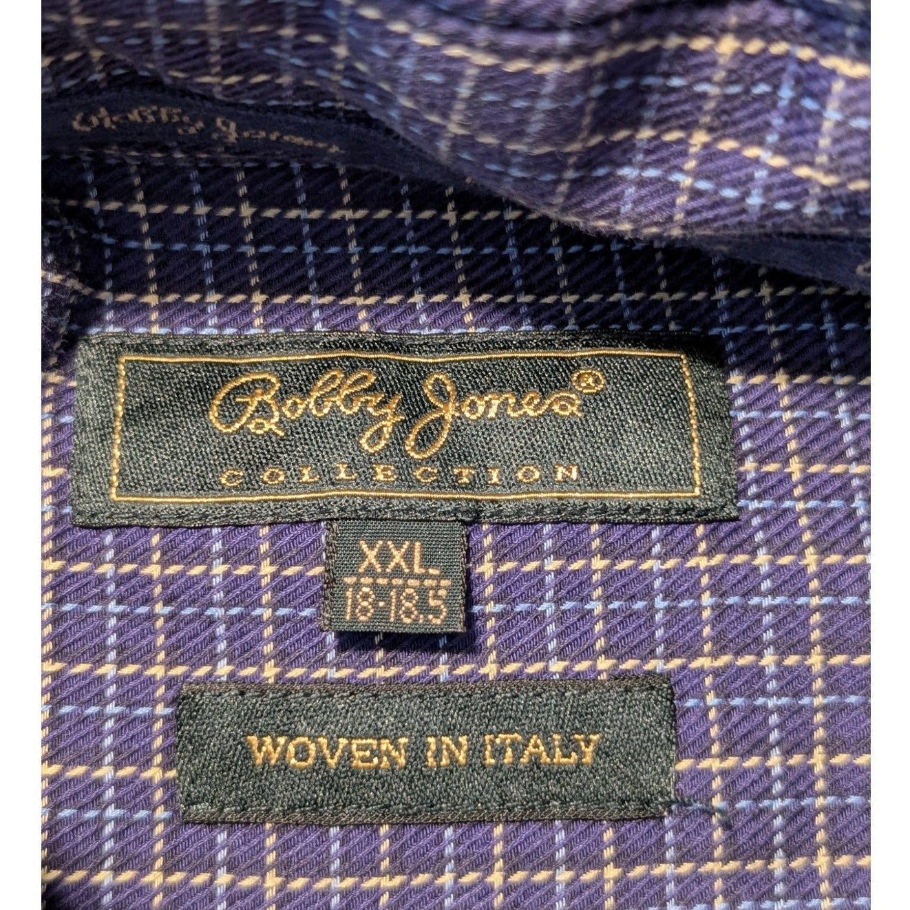 Bobby Jones Collection Woven in Italy Navy Plaid Button Down Shirt Mens Sz XXL