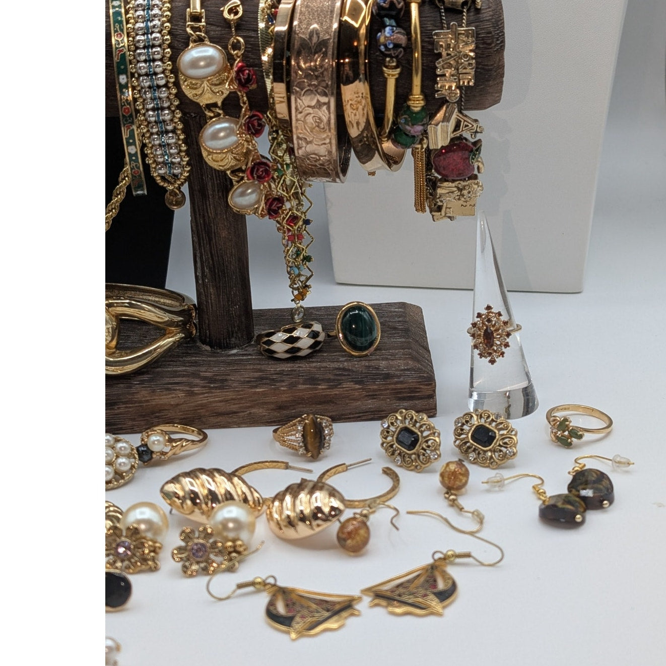 Reseller's Delight 46 Piece Gold Tone Vintage to Modern Costume Jewelry Lot