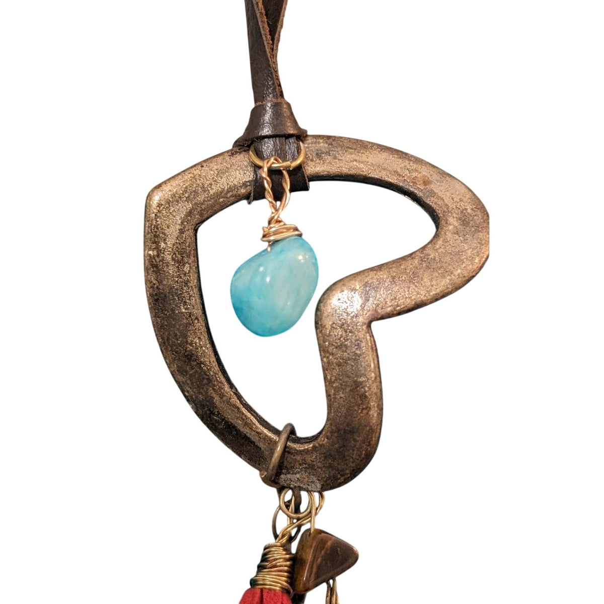 Artisan Cord with Heart, Stone, Tassel, Key and Other Charms Cluster Necklace