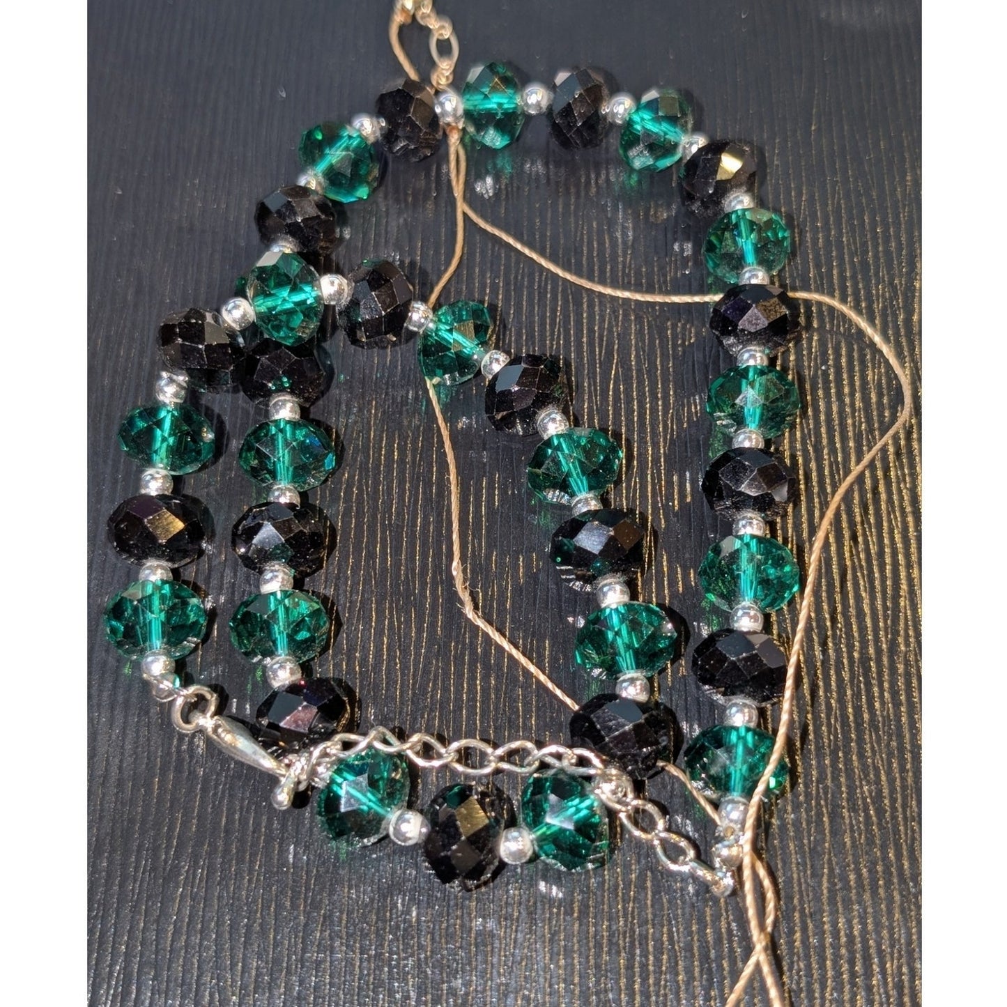 Lot of Two Glass Crystal Necklaces -- Black & Green Glass Crystal