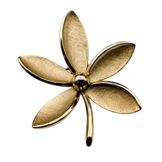Vintage 60s Crown Trifari Brushed Gold Tone Flower Brooch