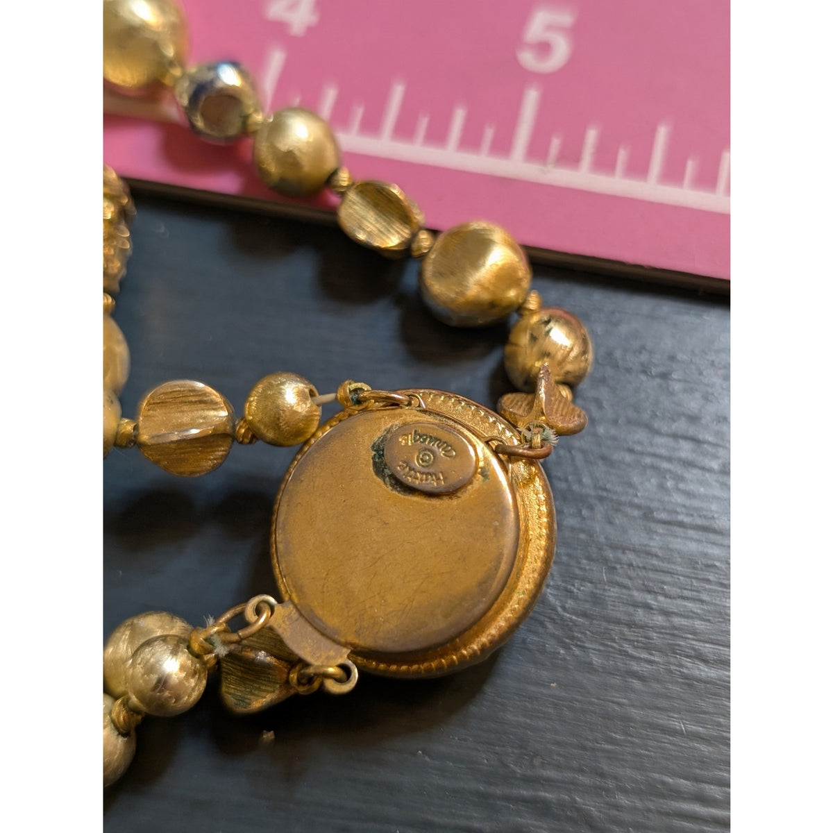 VTG Signed Hattie Carnegie Two Strand Goldtone & Silver Tone Beaded 19" Necklace