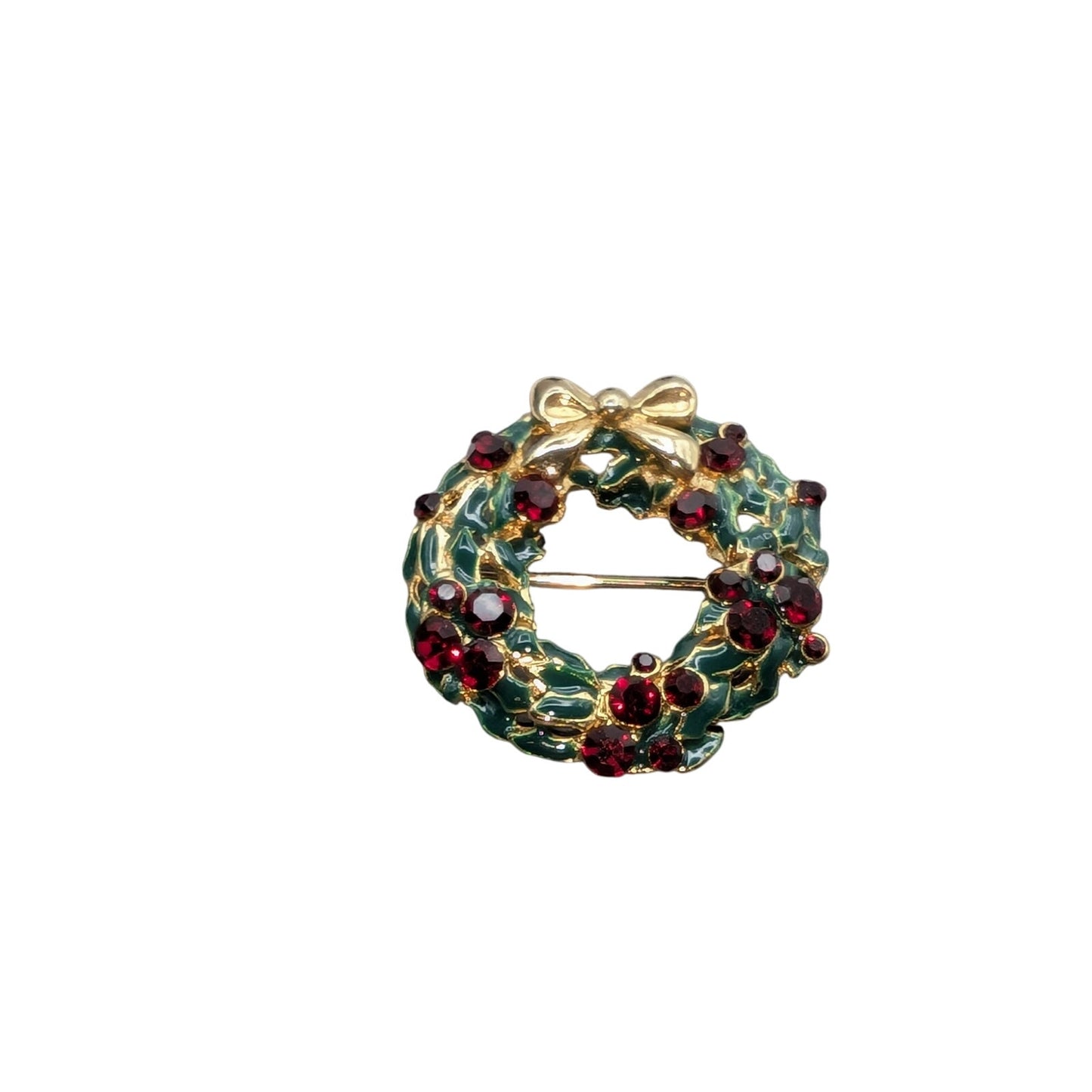 Vintage Liz Claiborne Ruby Red Rhinestone Gold Tone 1.5" Wreath