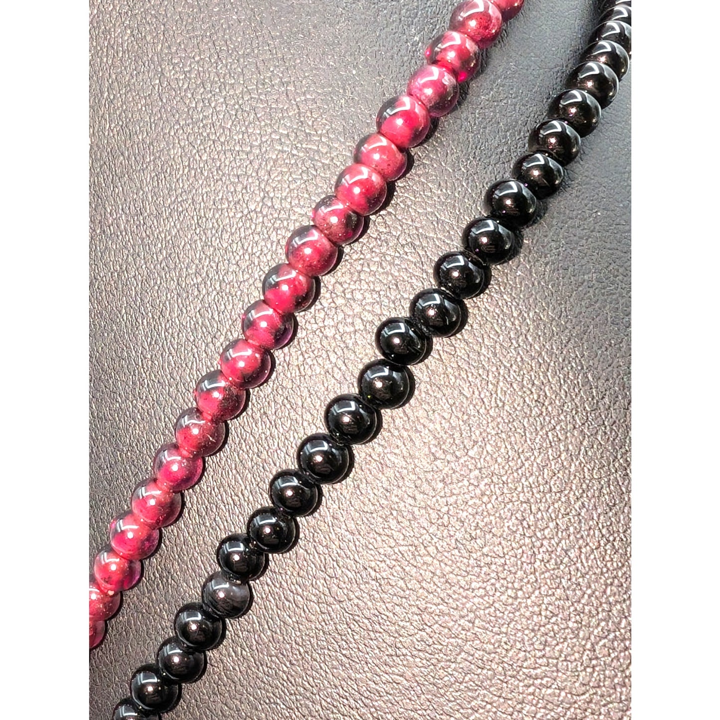 34" Garnet Bead Strand & 35" Black Stone Bead Necklaces