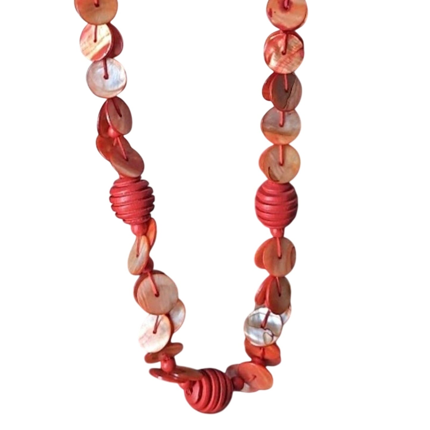 Vintage Orange Shell & Wooden Bead Necklace