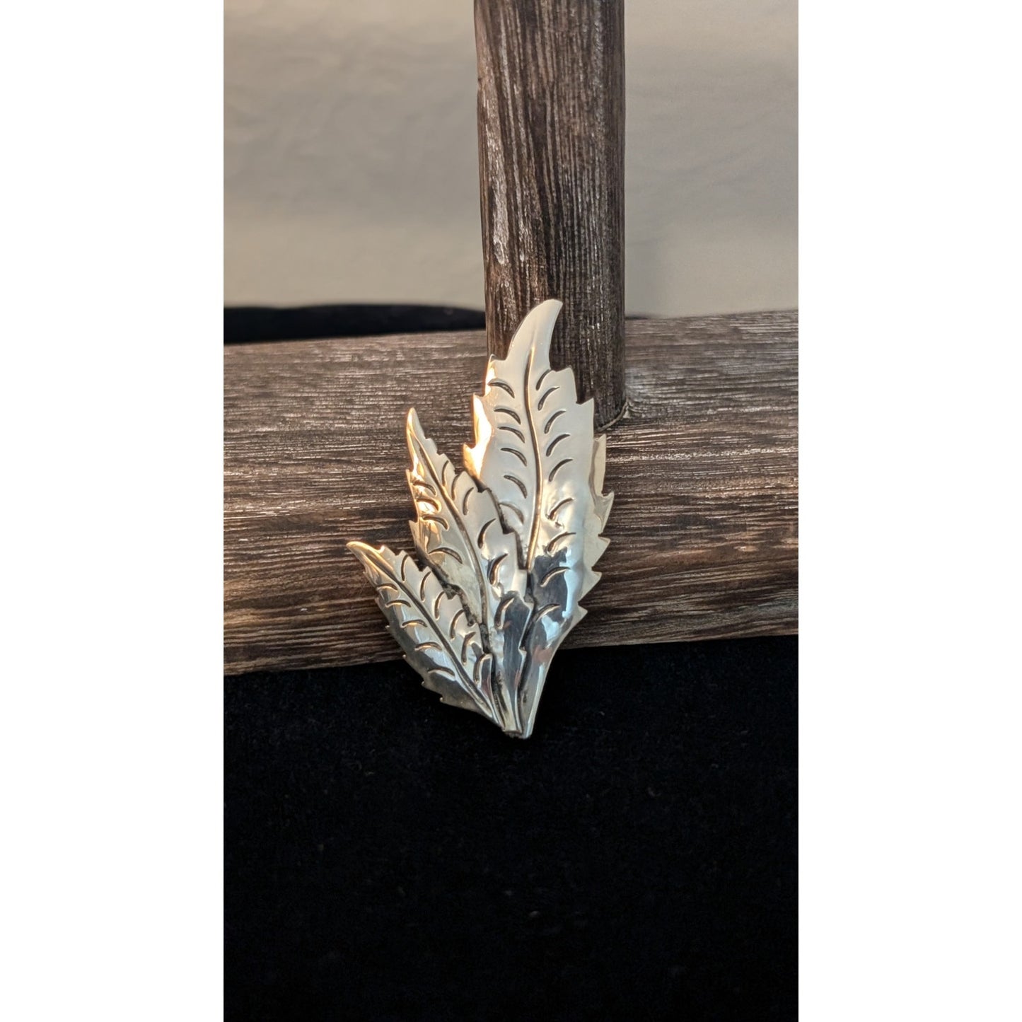 Vintage 50s-60s Mexico Signed 925 Silver Three Leaf Brooch 8g