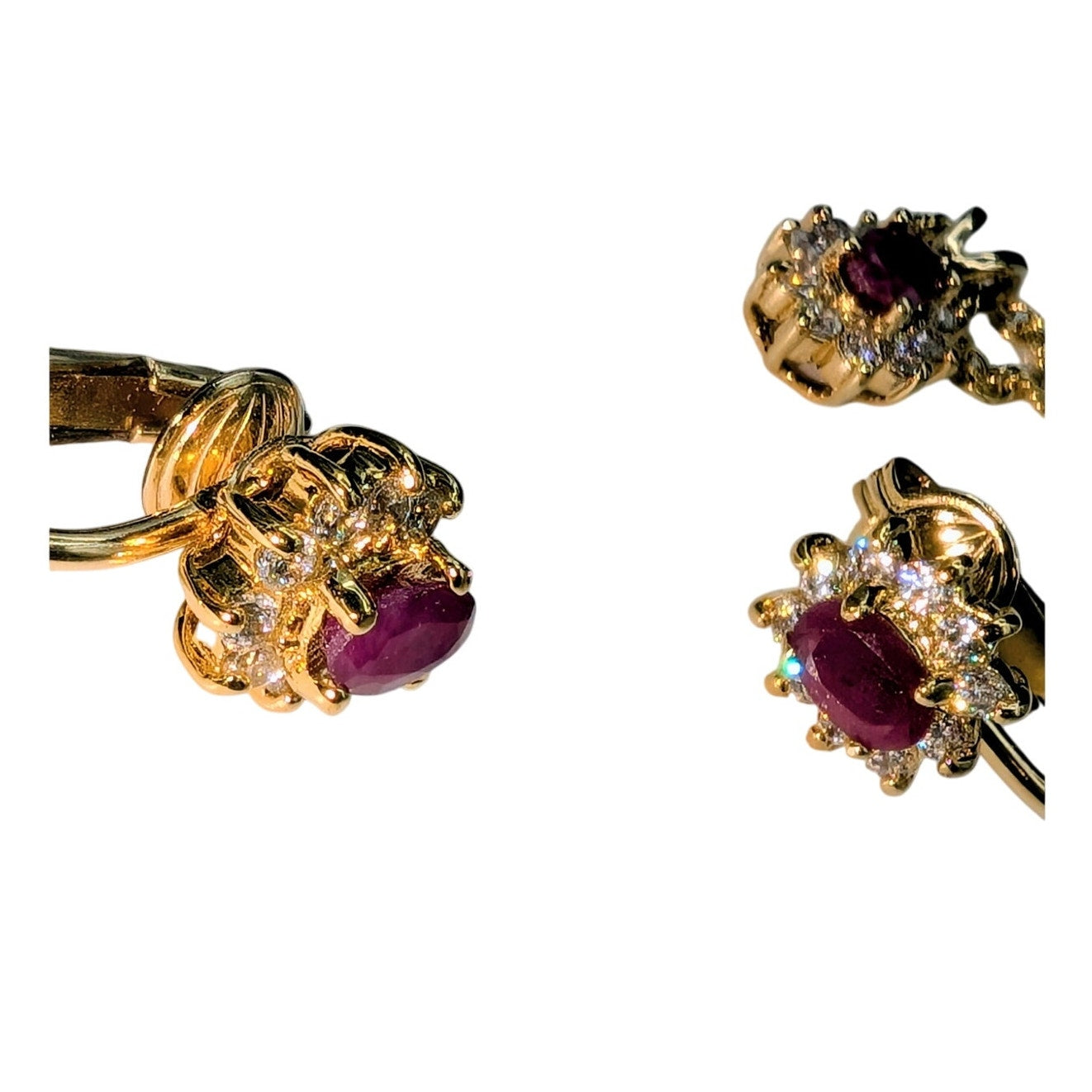 Vintage 1/20 14k Lab Created Ruby White Spinel Gold Tone Necklace & Earring Set