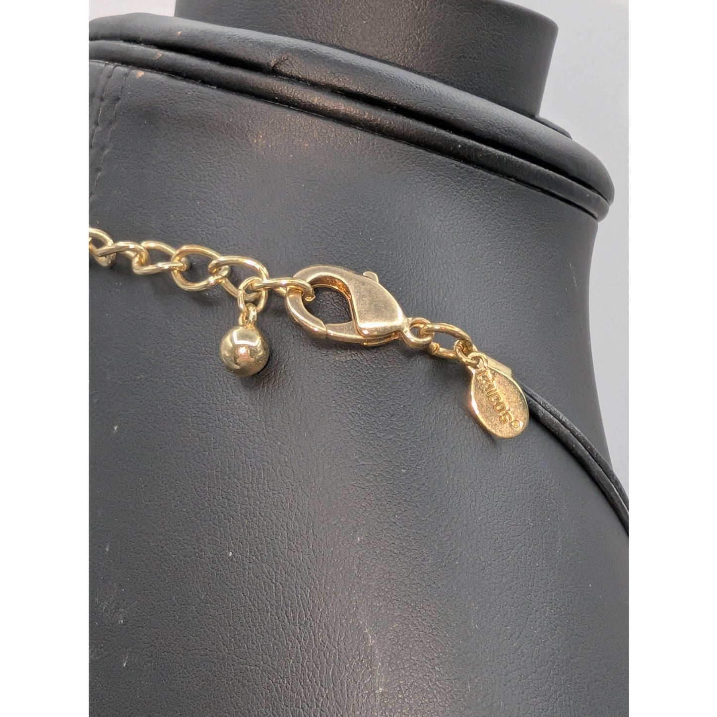 Chico's Gold Tone Hammered Metal Disk Dangles Corded 17"-21" Necklace