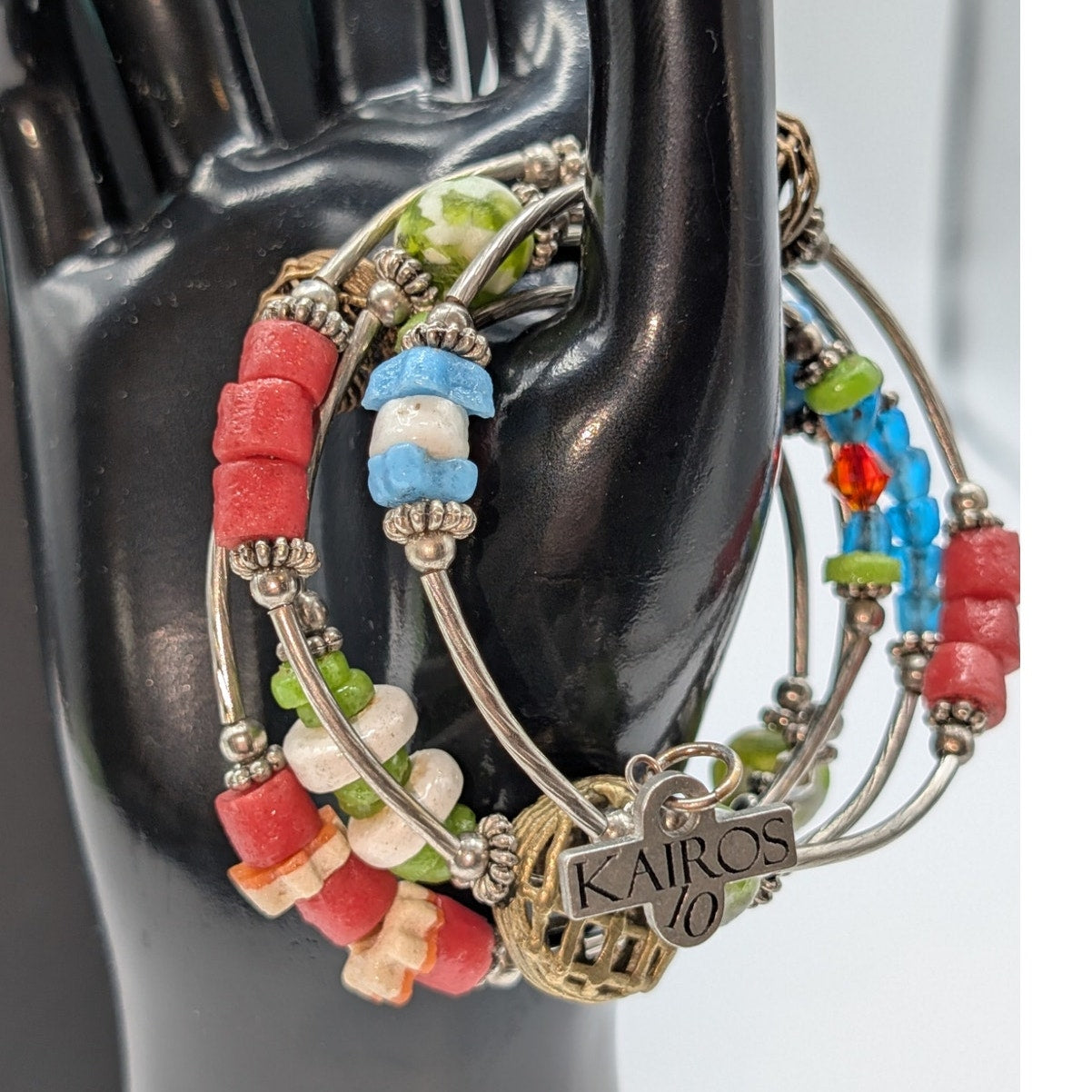 Howlite Multi-Color Beaded Dangling Crosses Necklace & Kairos Wire Wrap Bracelet