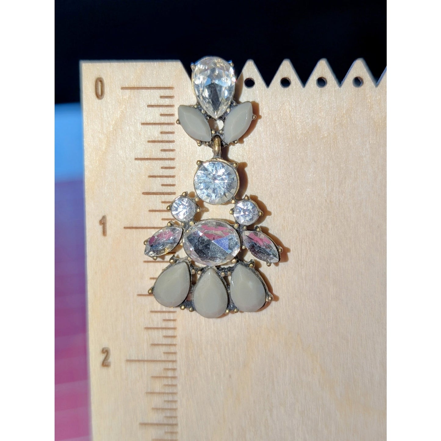 Rhinestone & Gray Green Bead Antiqued Statement Dangle Earrings
