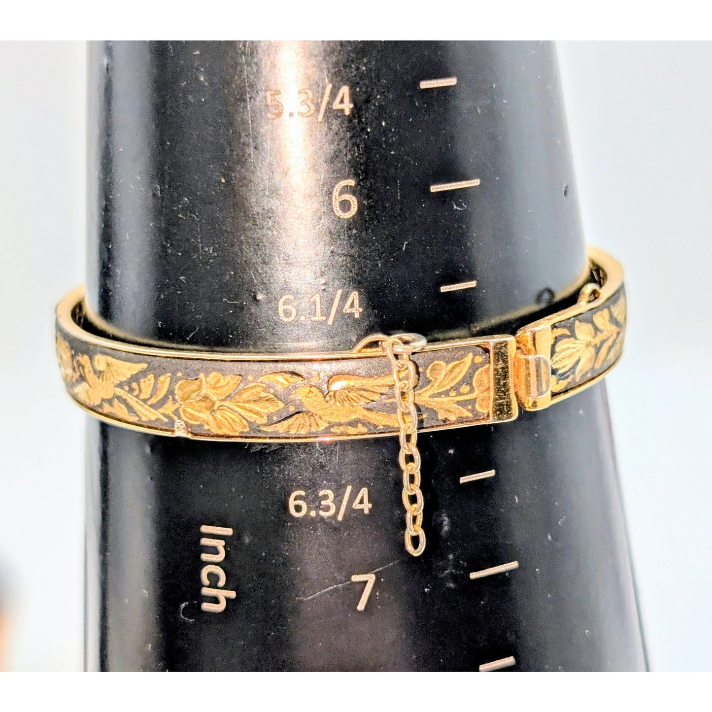 VTG Damascene Hinged Birds Flowers Broken Safety Chain Bangle Bracelet