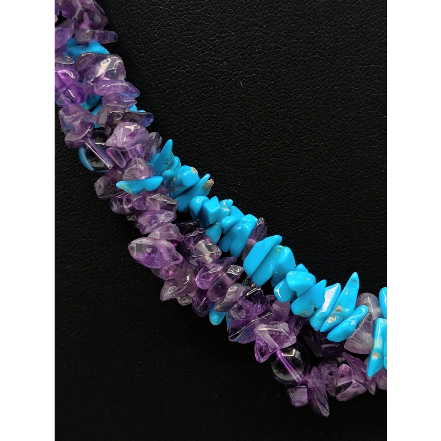 Vintage Multi-Strand Torsade Amethyst Turquoise Chip Bead Hook Clasp Necklace