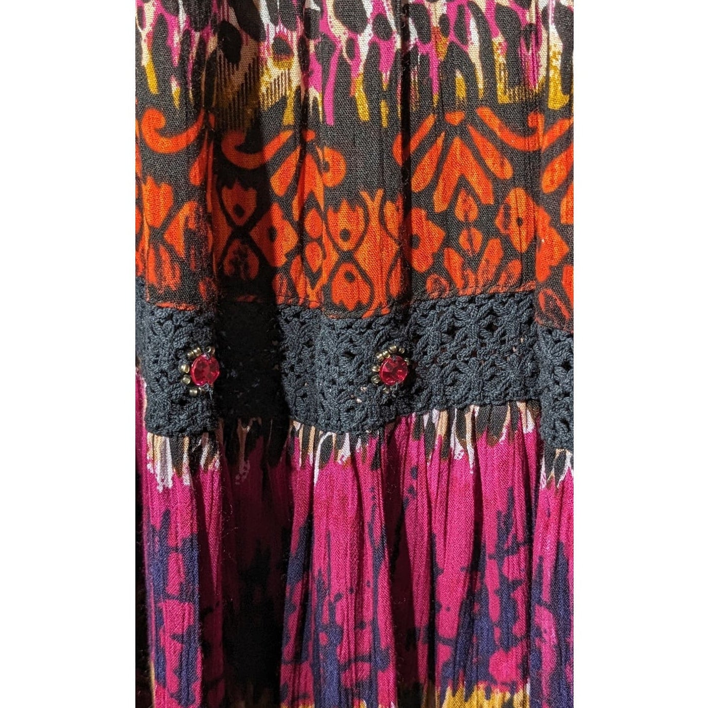 Forbidden Los Angeles Gauzy Animal Print Tribal Tiered Skirt Womens Sz L