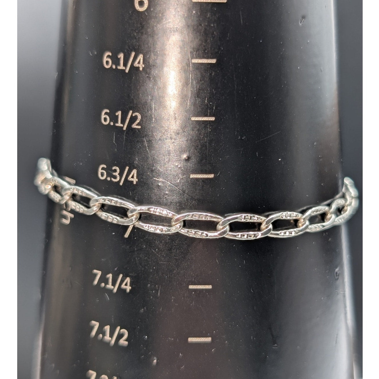 Vintage 925 Sterling Silver Textured Oval Chain Link Charm Bracelet