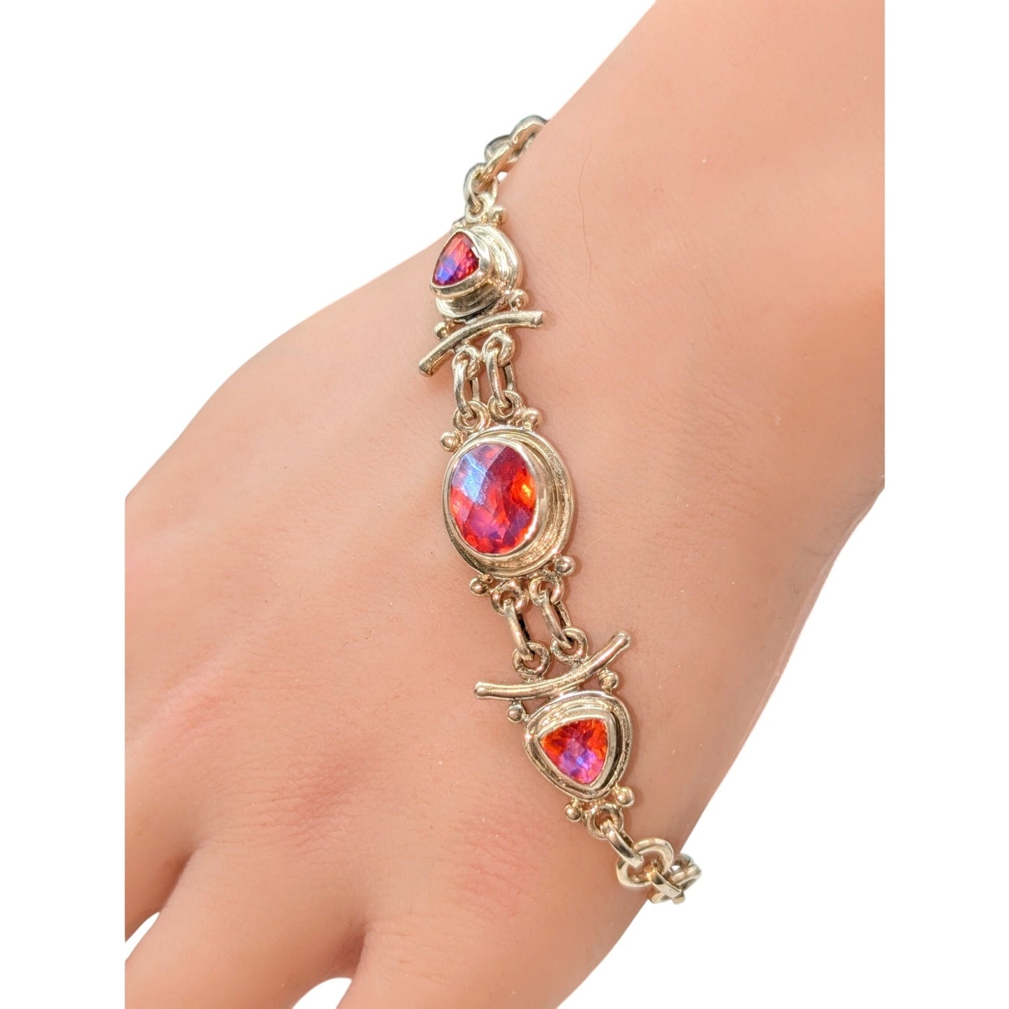 Sajen 925 Sterling Faceted Rainbow Pink Aura Quartz Faceted Gemstone Bracelet