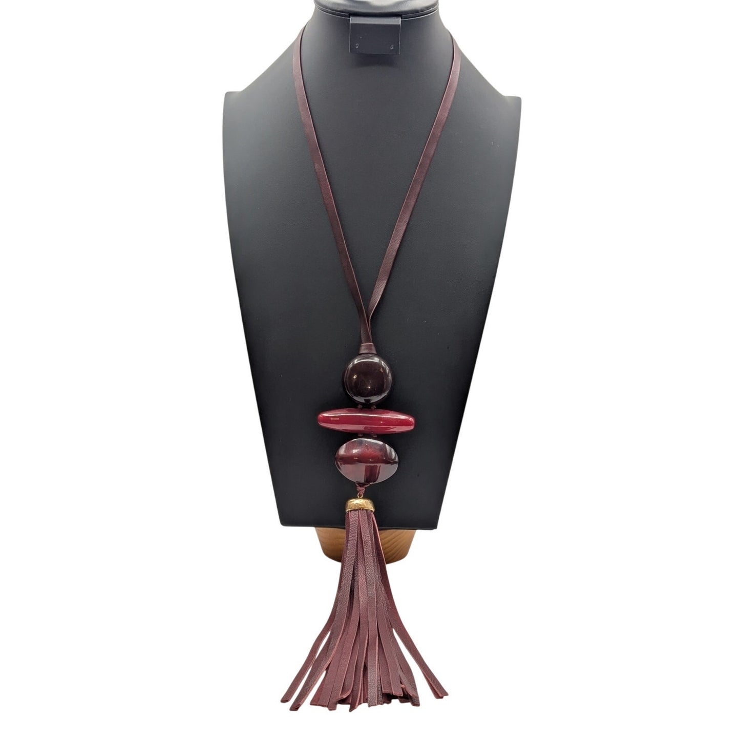 Chico's Chunky Burgundy Lucite Tassel Necklace
