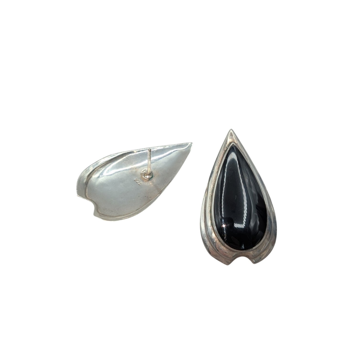 925 Sterling Silver Black Onyx Teardrop Post Earrings