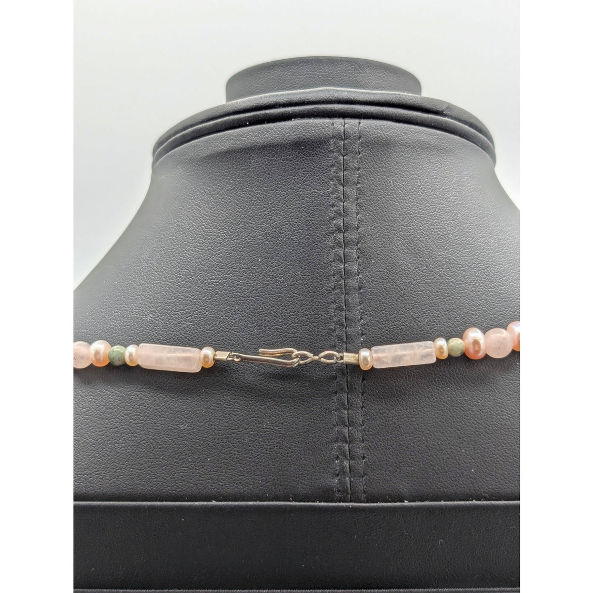 Vintage Pink Quartz Bar Agate Pearl Bead Hook Clasp 24" Necklace