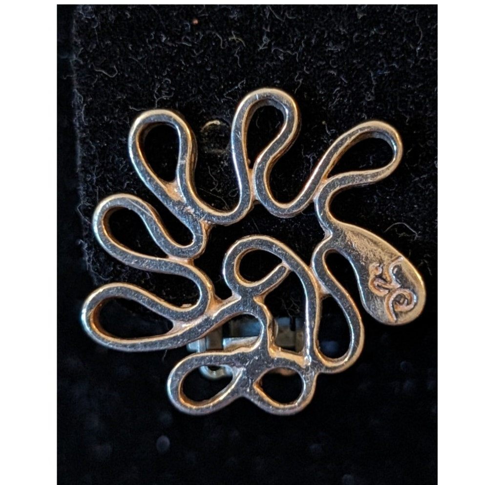 Vtg Mexico 925 Sterling Swirly Clip On Earrings Marked Front & Back 12.35g