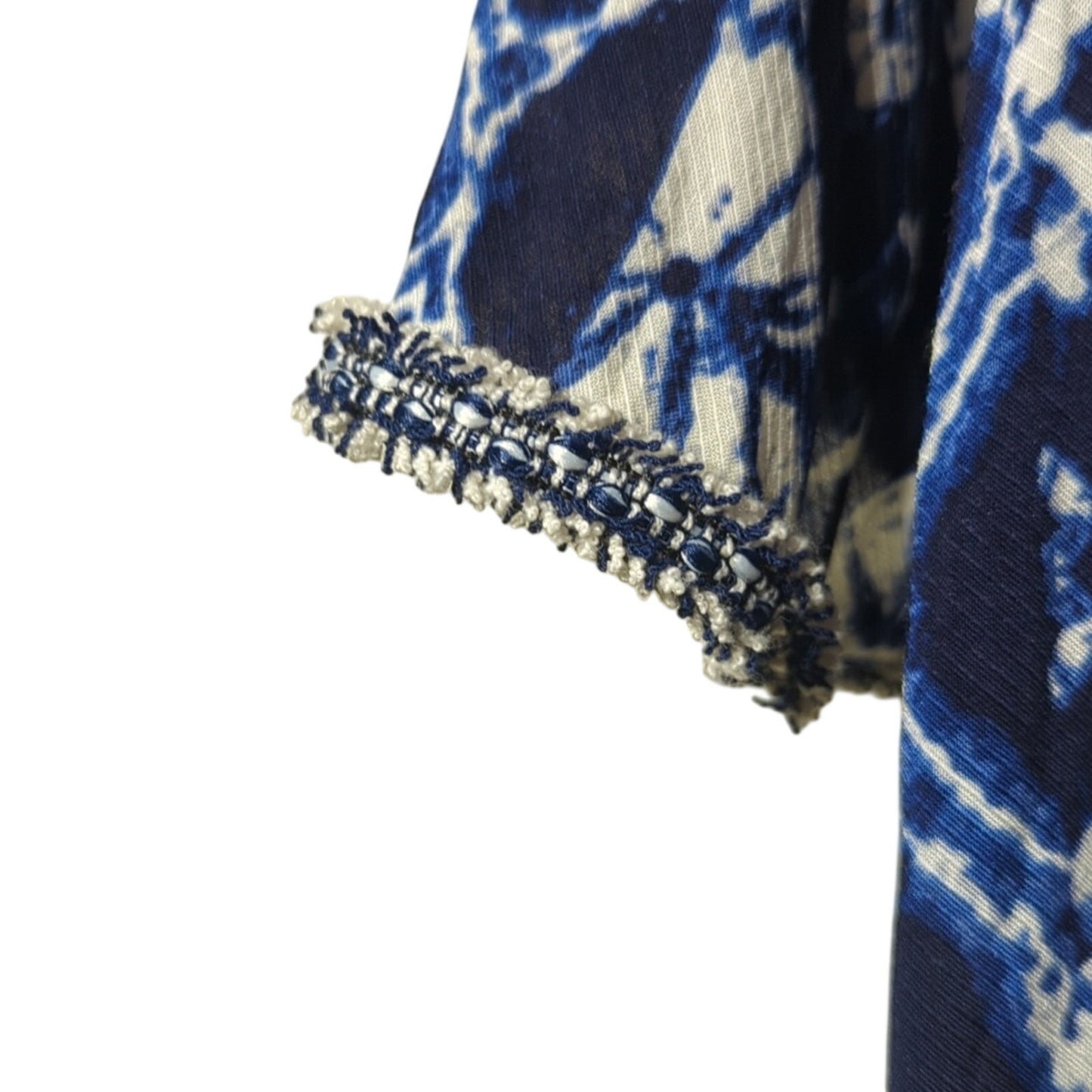 BB Dakota Blue Tie Dye Look Boho Top W/ Fringe Detailing and Tassel Ties Sz M