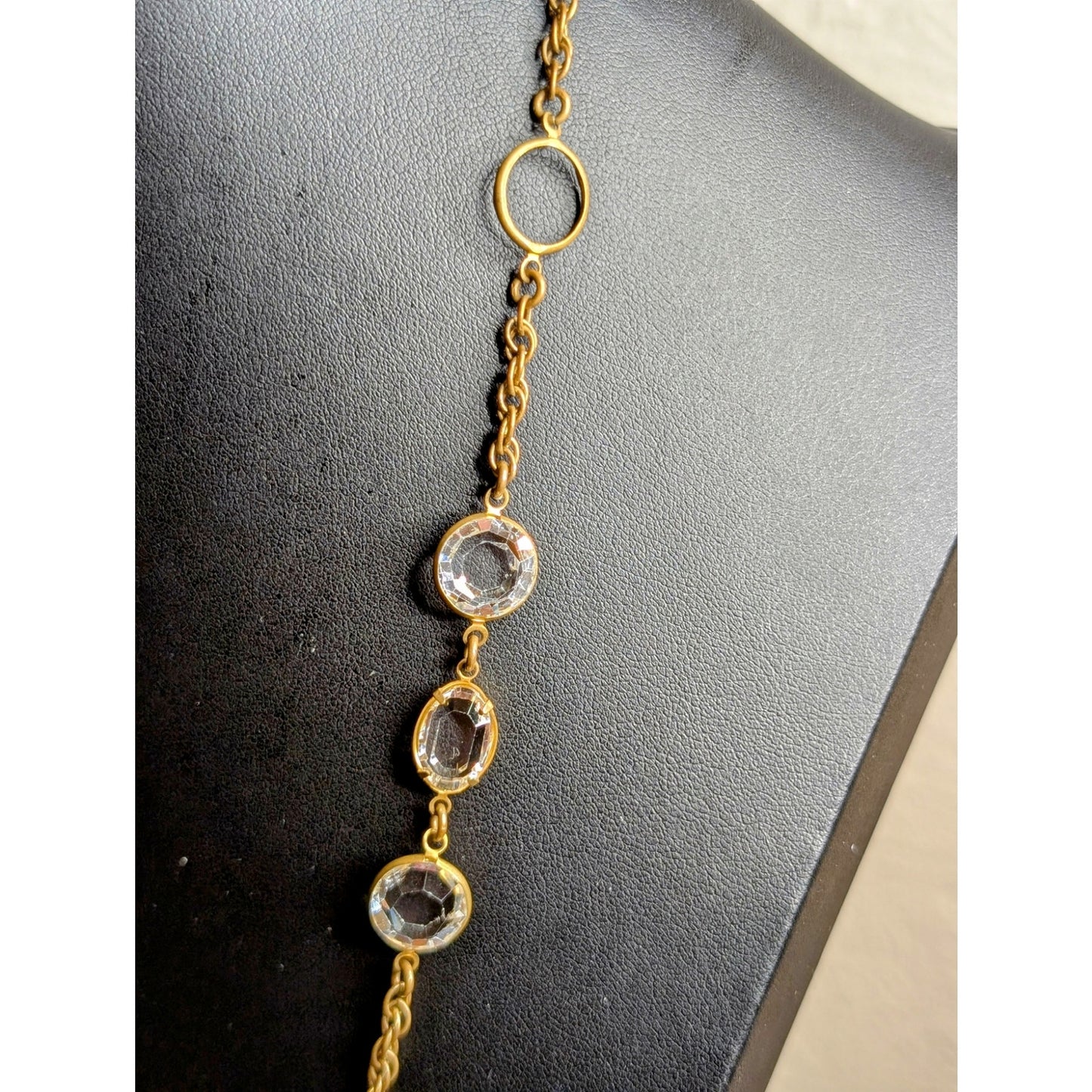 Vintage Signed Miriam Haskell Crystal Gold Tone Chain Long Necklace