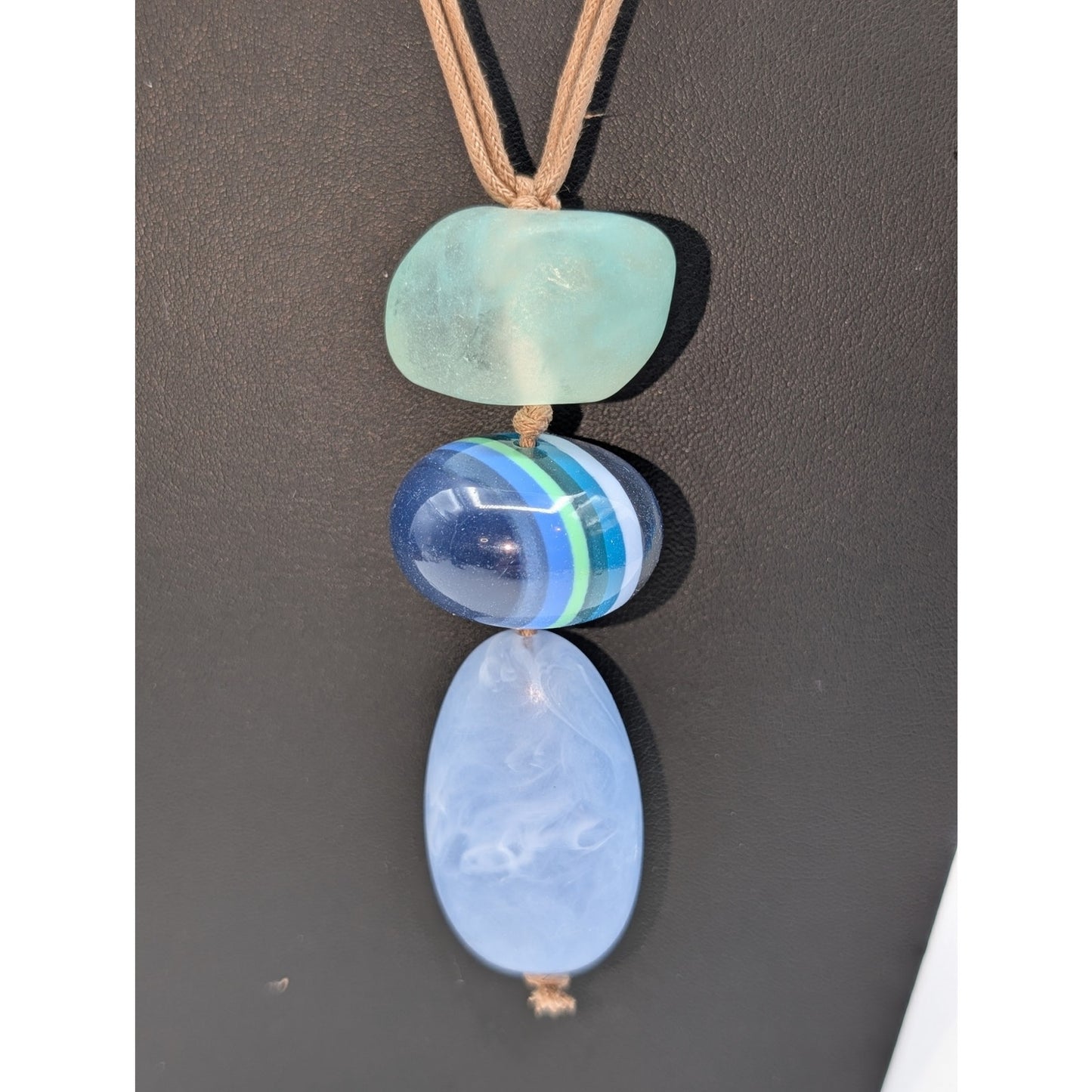 Chico's Blue Seafoam Green Convertible Draw String Pendant Necklace