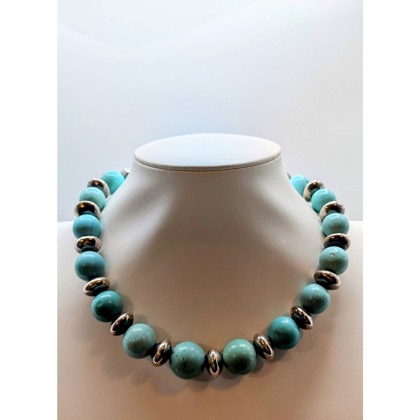 VTG 925 Sterling Silver Chunky Beaded Natural Stone Toggle Clasp Necklace 91.84g