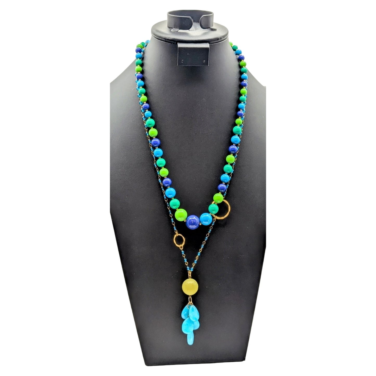 Mixed Lot of Blue Green Theme Jewelry Including 2 Necklaces & 5 Bracelets