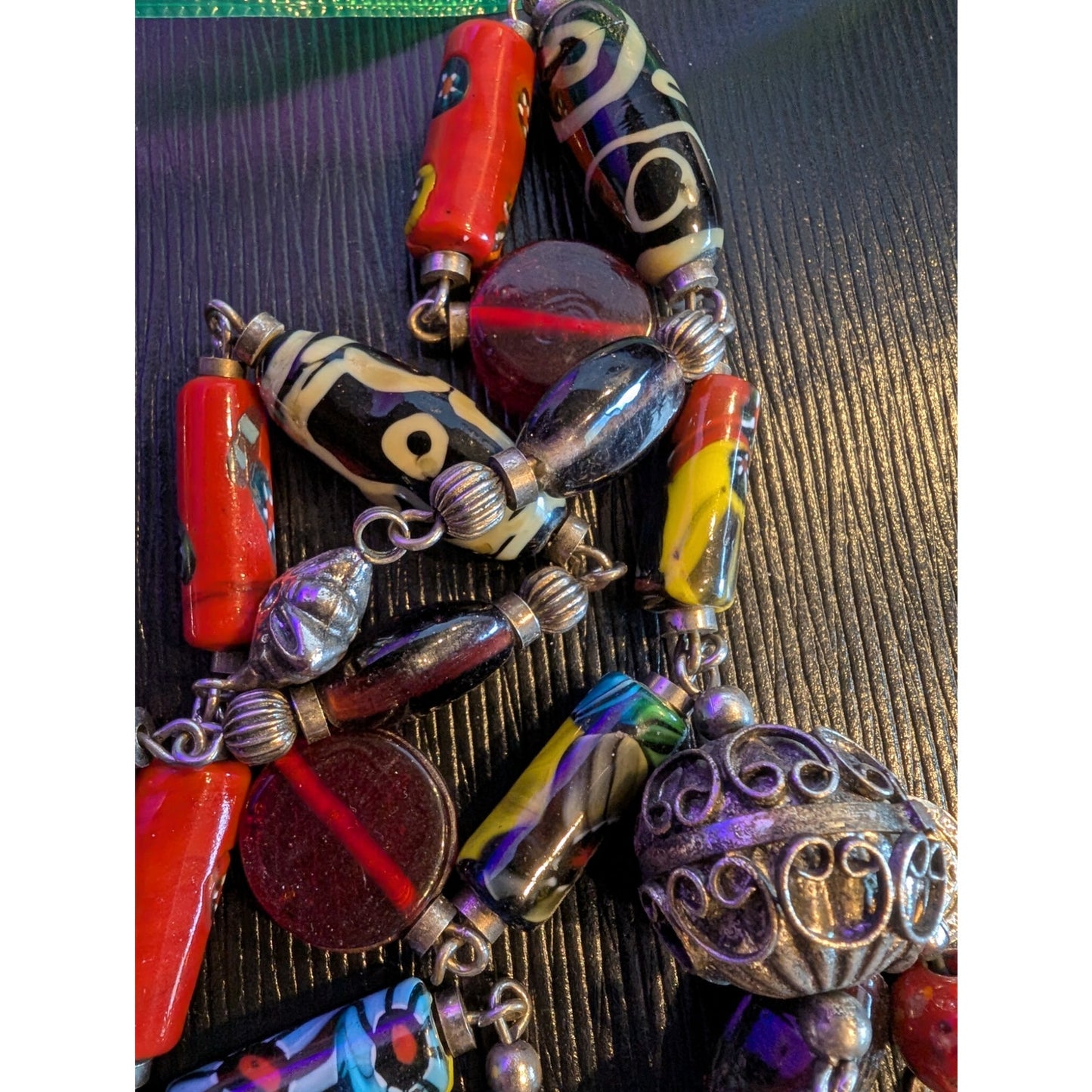 Antique/Vtg Murano Venetian Millefiori African Trade Beads Dangle 34" Necklace
