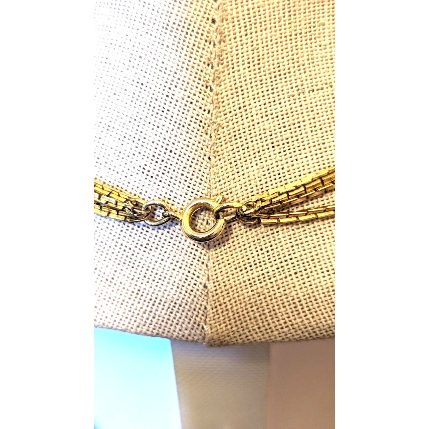 Vintage Three Strand Rectangle Chain Link Gold Tone Necklace