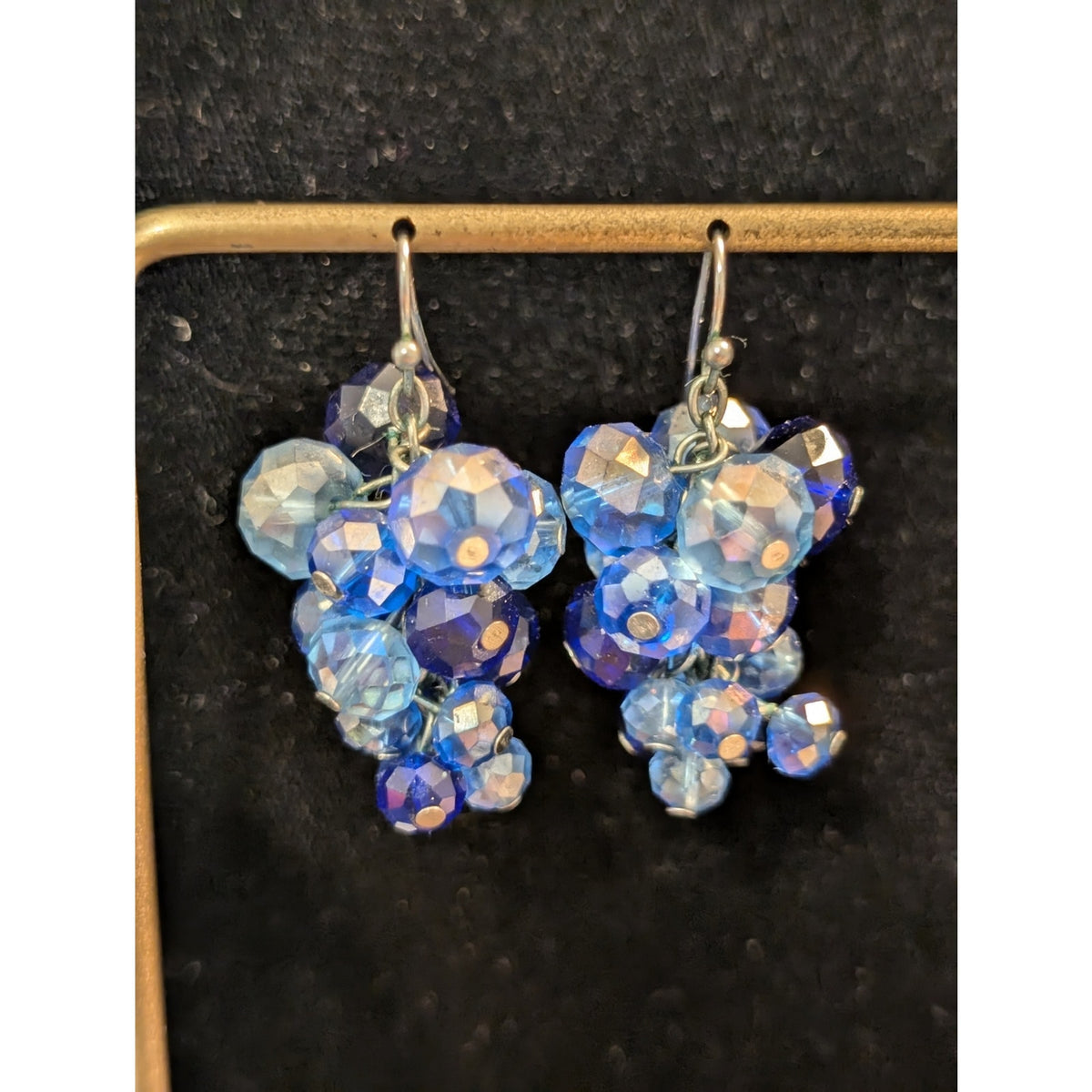 Cobalt & Light AB Blue Faceted Glass Crystal Cluster Dangle Earrings