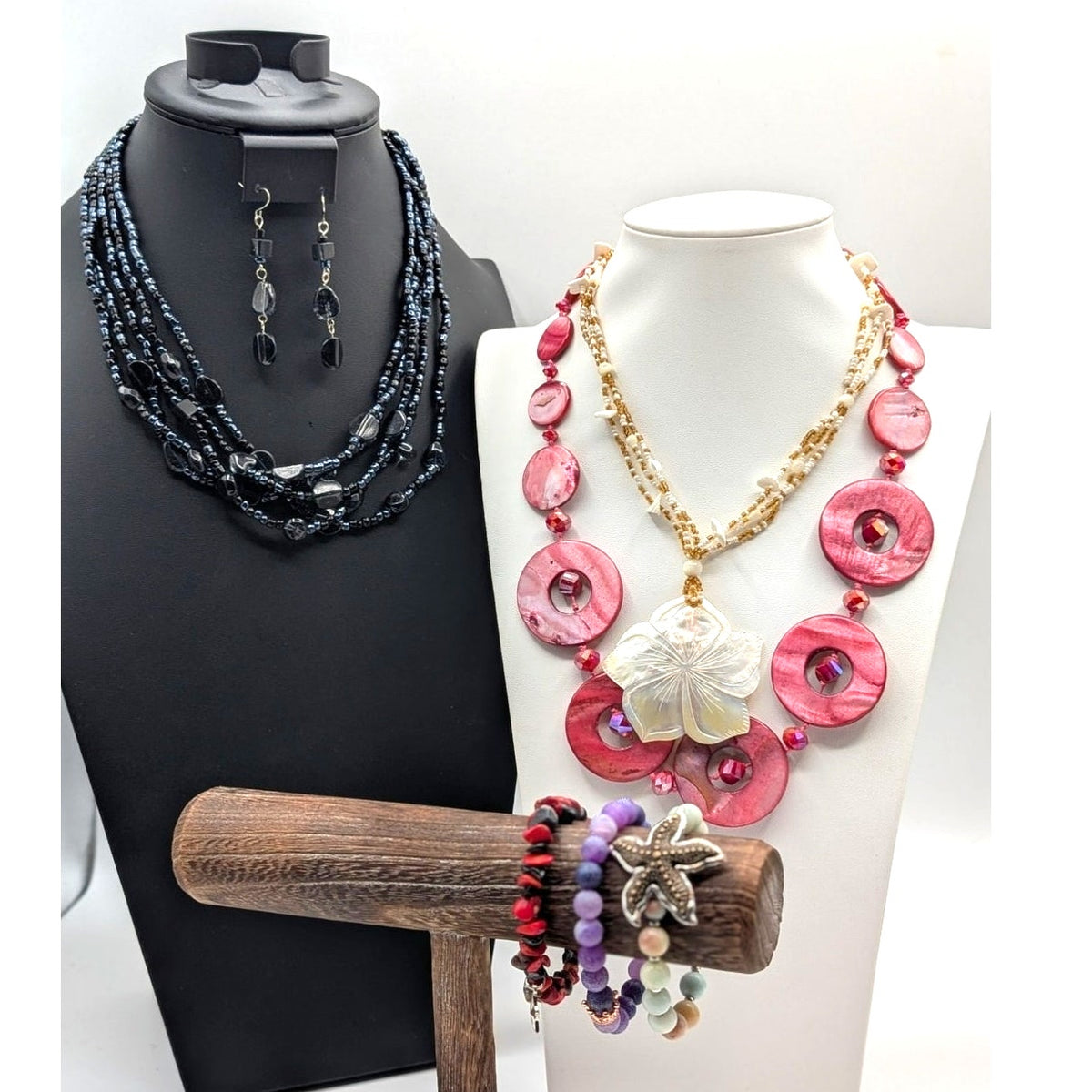 Seven Piece Shell Bead Beachy Coastal Lot of Jewelry