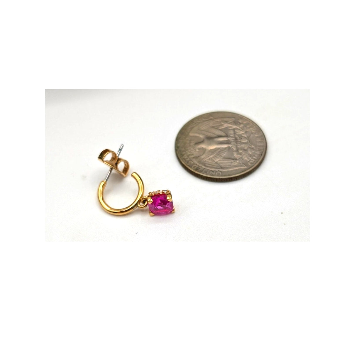 Kate Spade New York SINGLE Little Luxuries Square Cut 6mm Pink CZ Huggie Earring