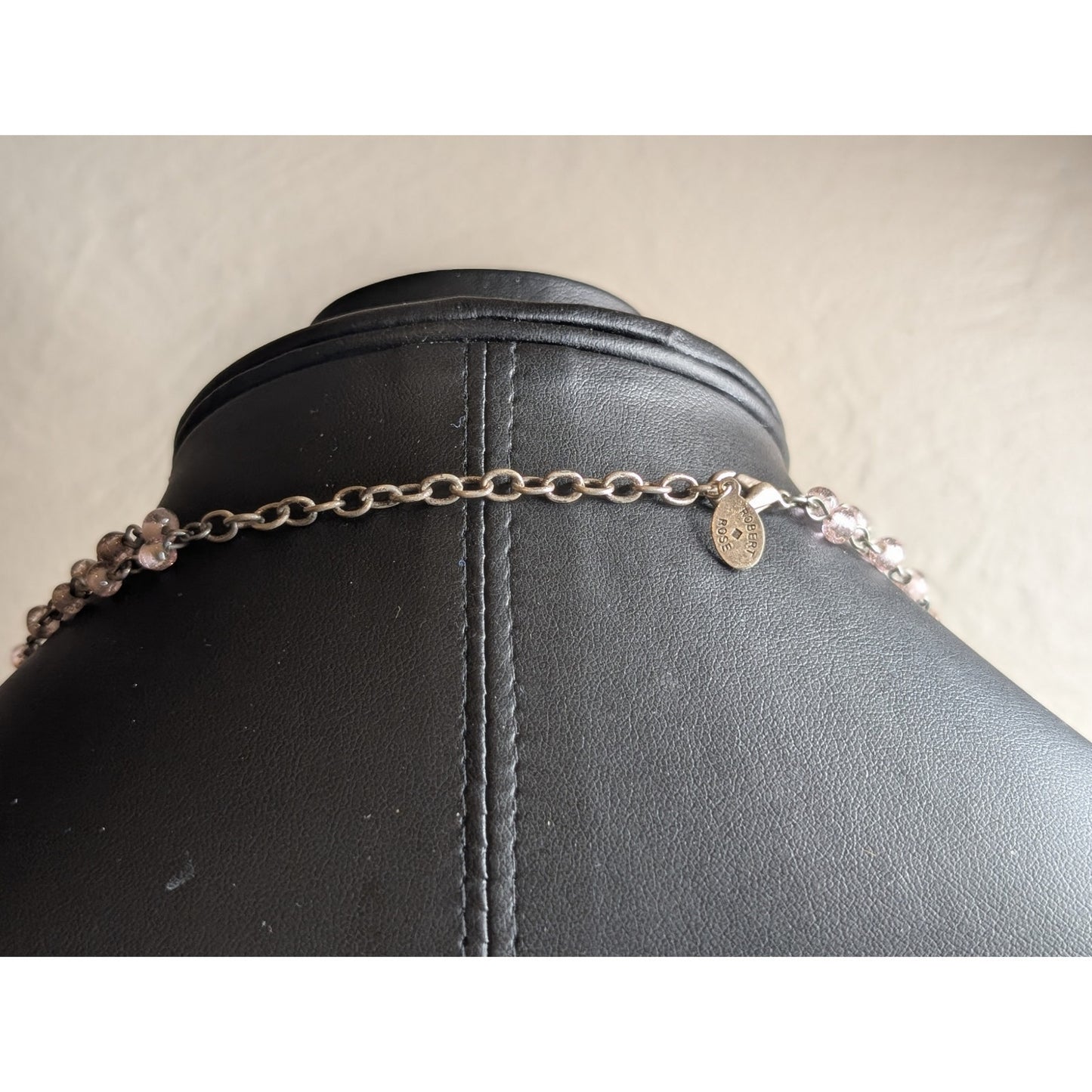 Robert Rose Pink Jadeite Quartz Chip Pink Glass Bead Double Strand Necklace