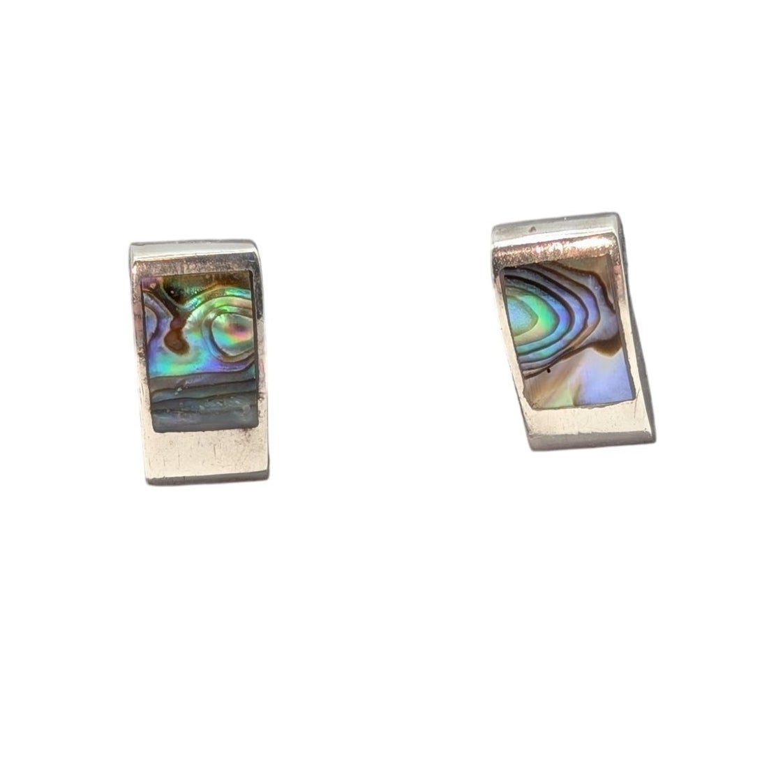 Vintage 925 Sterling Silver Abalone Shell Inlay Wave Earrings