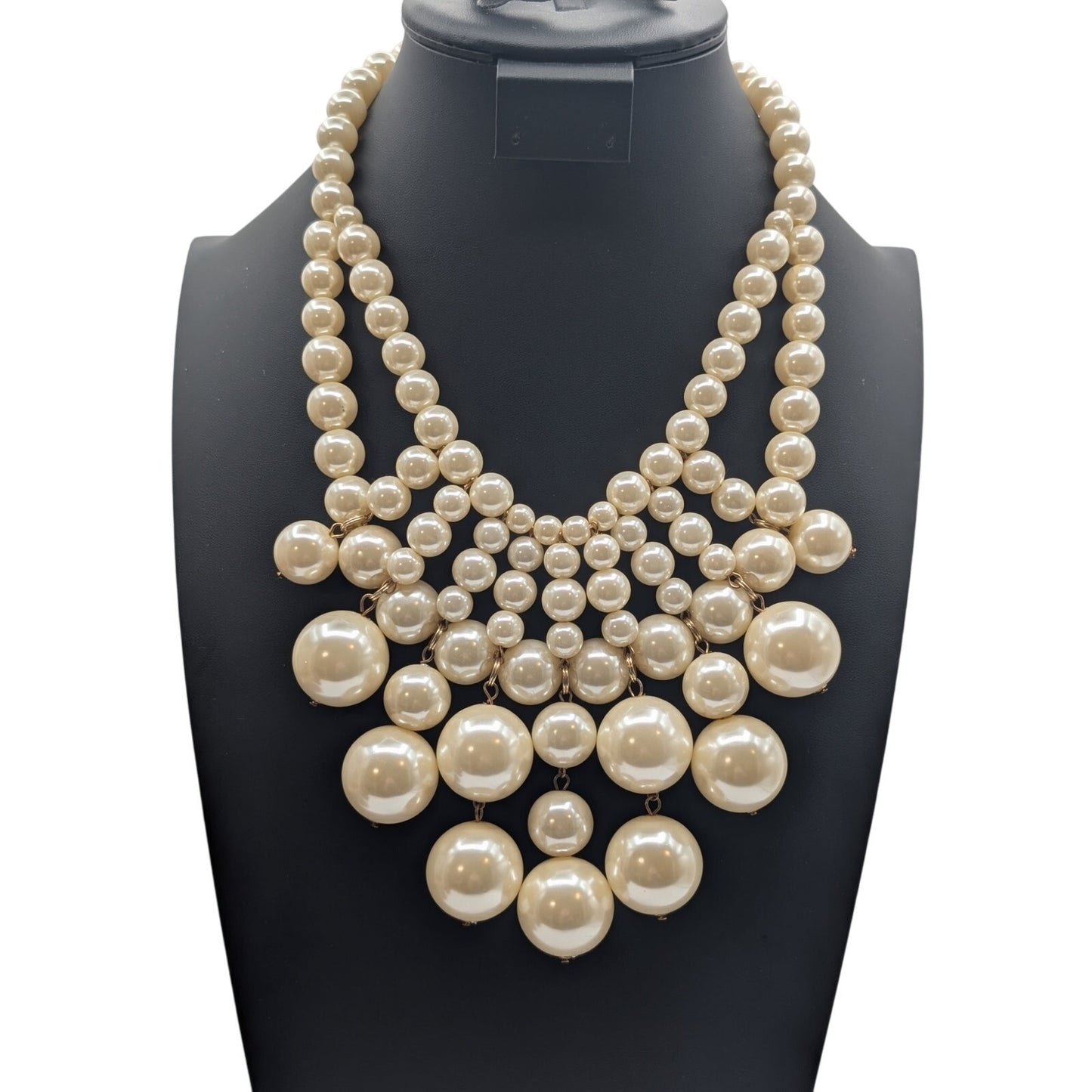 Huge Faux Pearl Statement 18"-21.5" Necklace