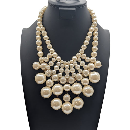 Huge Faux Pearl Statement 18"-21.5" Necklace