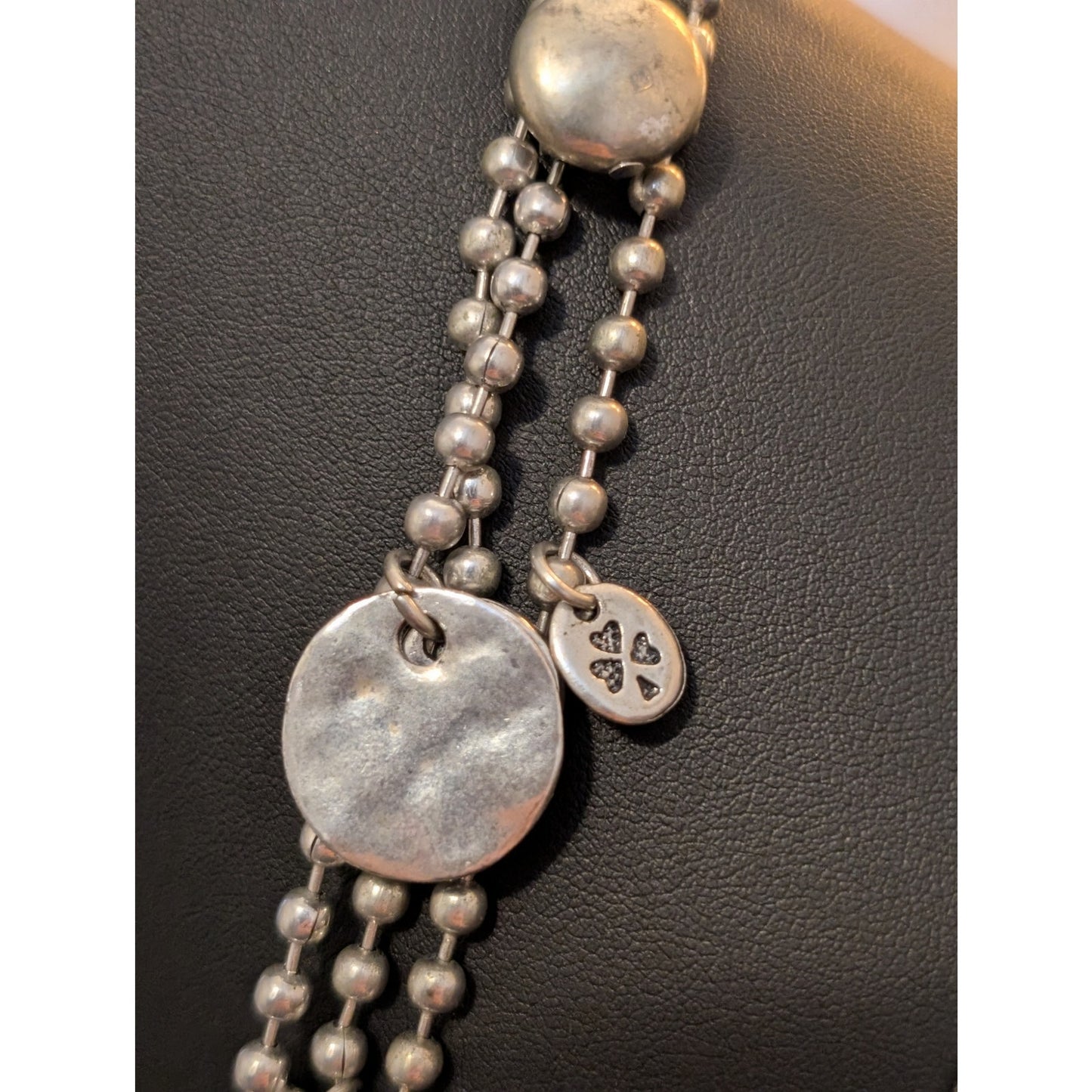 Silver Tone Bead Ball Chain W/ Medallian Charm Dangles & Lobster Claw Clasp